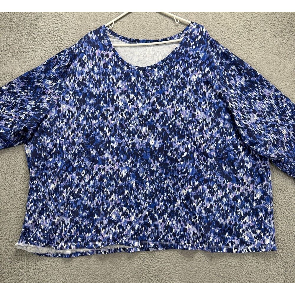 Catherines Blouse Shirt Womens 5X Plus Blue‎ Geometric Suprema Collection Top